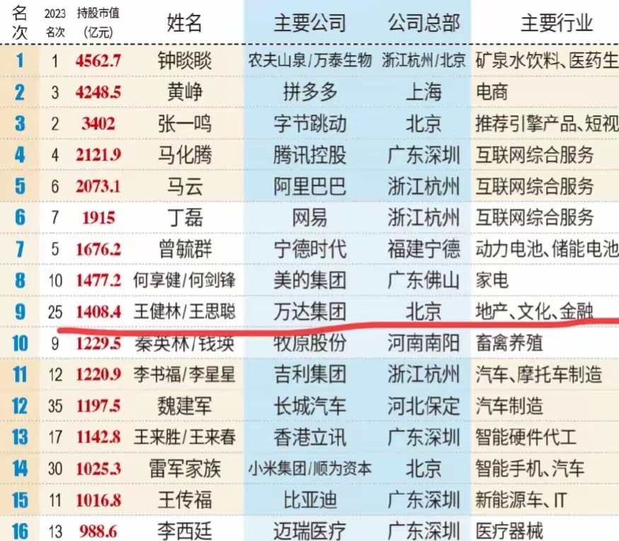 2024年中国富豪榜500名(2024年中国富豪榜500名有辛有志吗)
